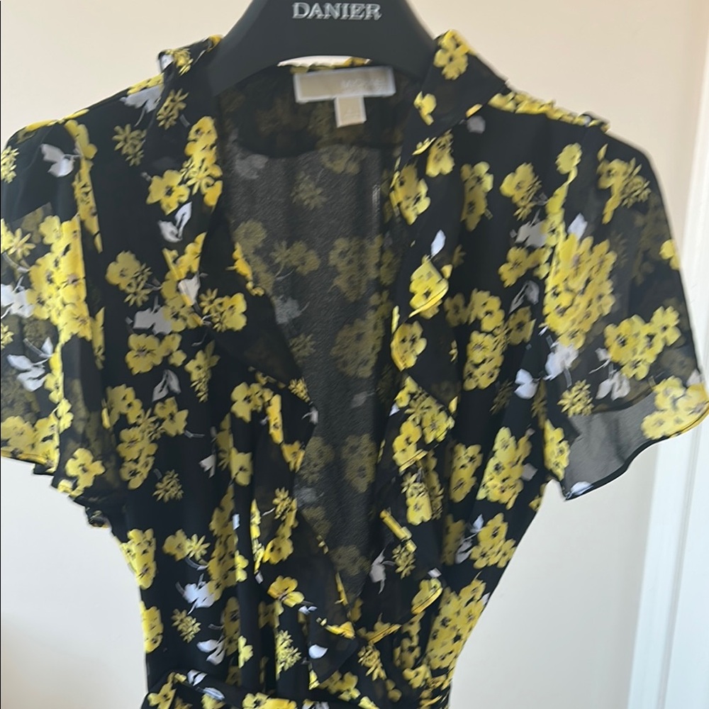 MICHAEL Michael Kors Black and Yellow Floral Midi Dress
